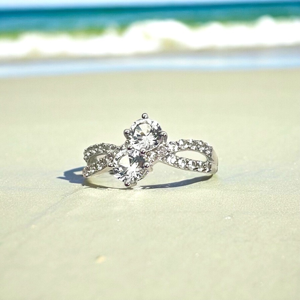 Decadence Sterling Silver 5.5 Princess Cut 3 Stone Engagement Ring